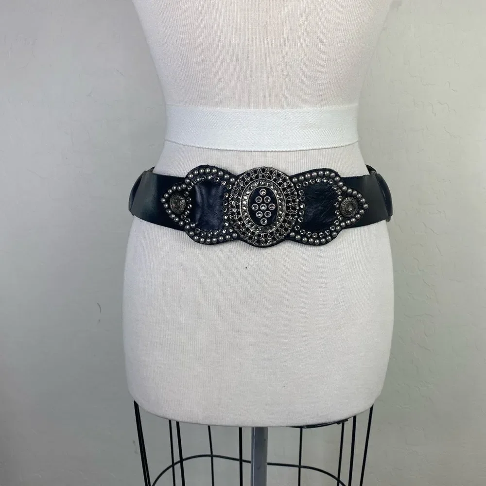 Leatherock Black Statement Belt with Intricate Design